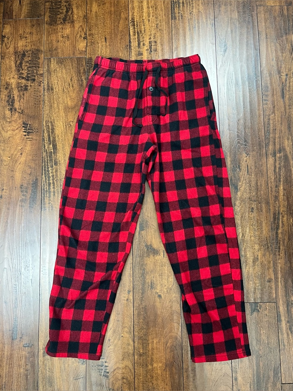 Fruit of The Loom Men's Medium Fleece Pajama Lounge Pants Black Red Plaid.